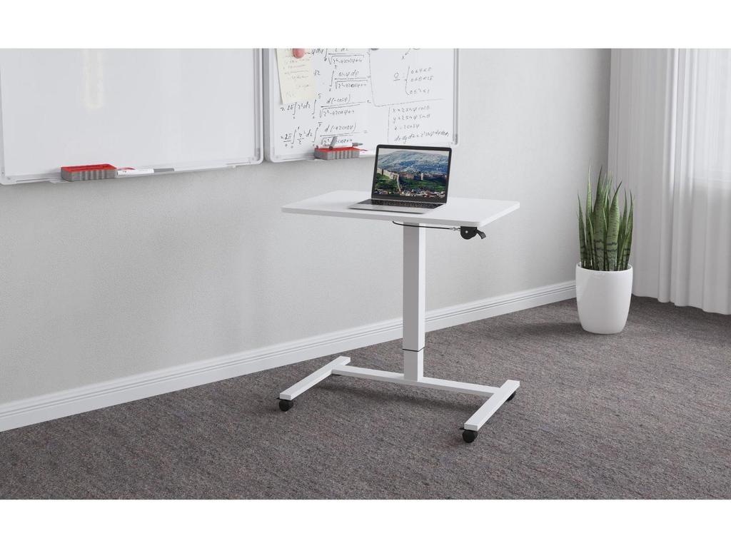 Pneumatic Height Adjustable Sit-Stand Mobile Desk, White