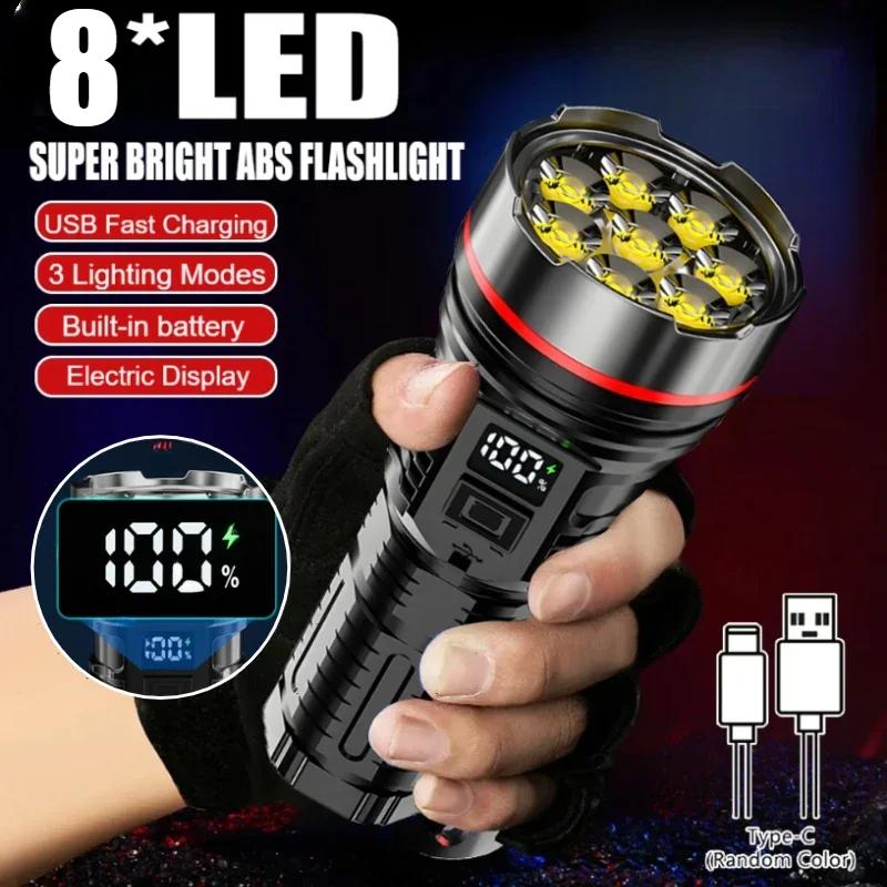 Strong Light LED Flashlight Built-in Battery USB Rechargeable Portable LED Light Waterproof ABS Camping Torch Outdoor Lantern
