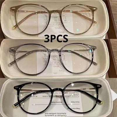 3Pcs Round Glasses Frame Myopia Women Prescription Eyeglasses Anti-Blue Light Ultra-Light Fashion Eyewears