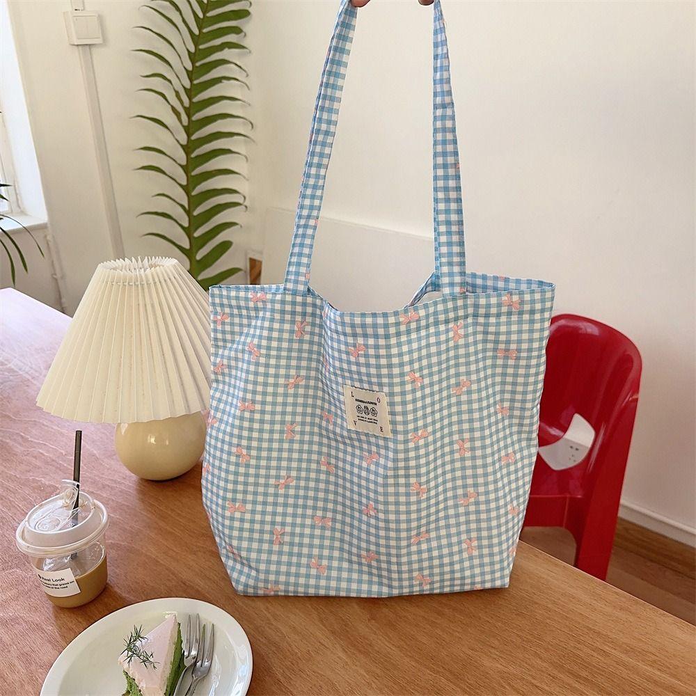 

All Match Canvas Shopping Bag Printed Casual Handbag Stylish Bowknot Shoulder Bag Holiday синий