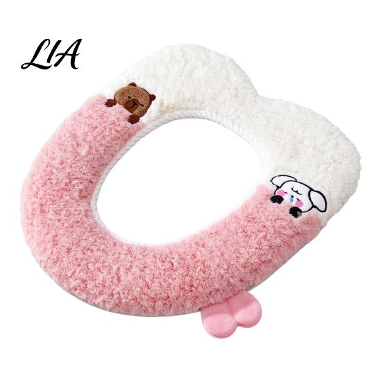 Zippered Bathroom Seat Pad Soft Plush Toilet Cover, Cartoon Warmer with Zipper Closure, Thickened Non Slip Lid Cover Cushion for Winter, Washable