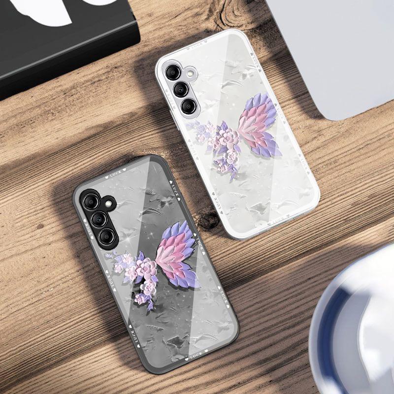 Blumenförmiges Schmetterlings-Glas-Handyhülle für Samsung Galaxy A14 4G 20 30 52 20S 21S 22 A32 33 34 42 50 51 53 54 70 71 72 73 5G
