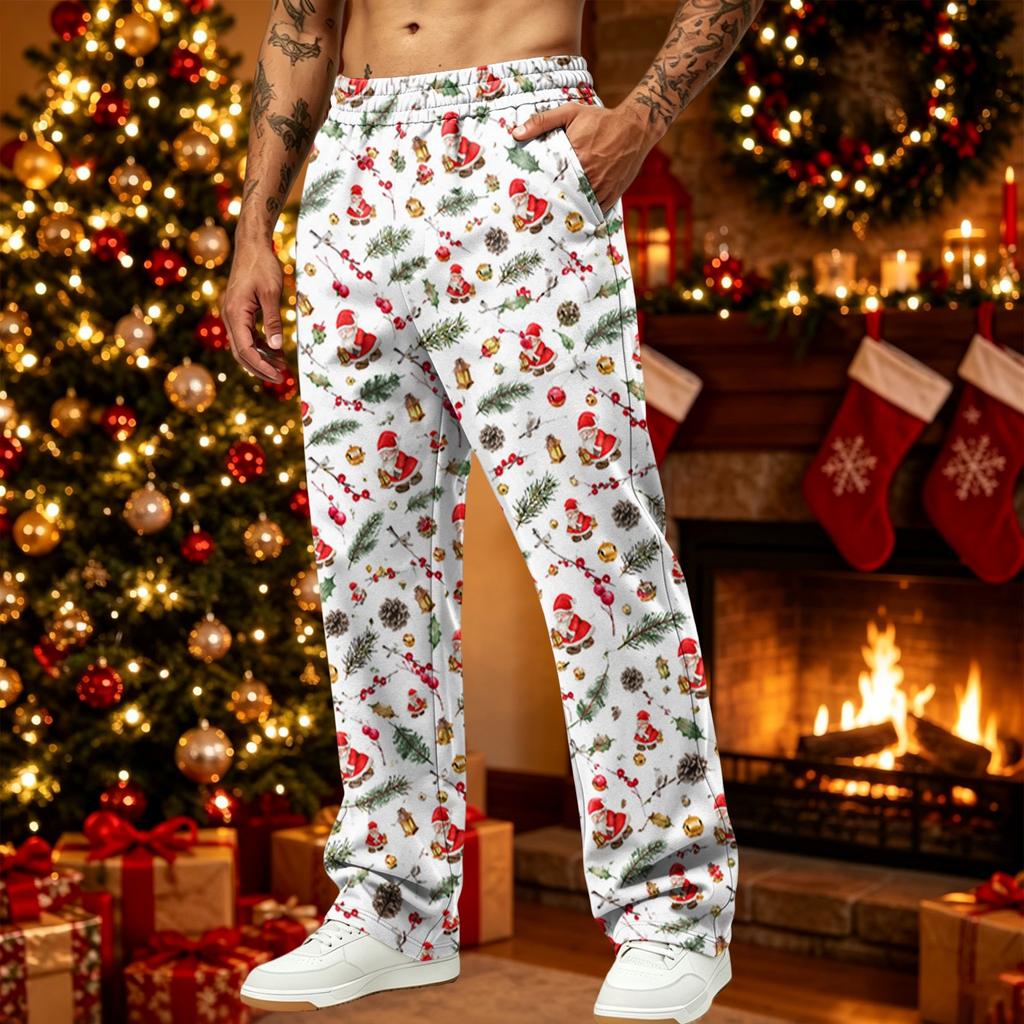 Men's Loose Fit Sweatpants with Pockets Casual Athletic Printed Pants Christmas Graphic