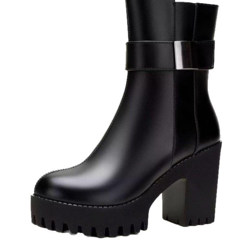 High-heeled Boot Women's New Autumn-winter Plush Heel Shoes, Versatile Shoes