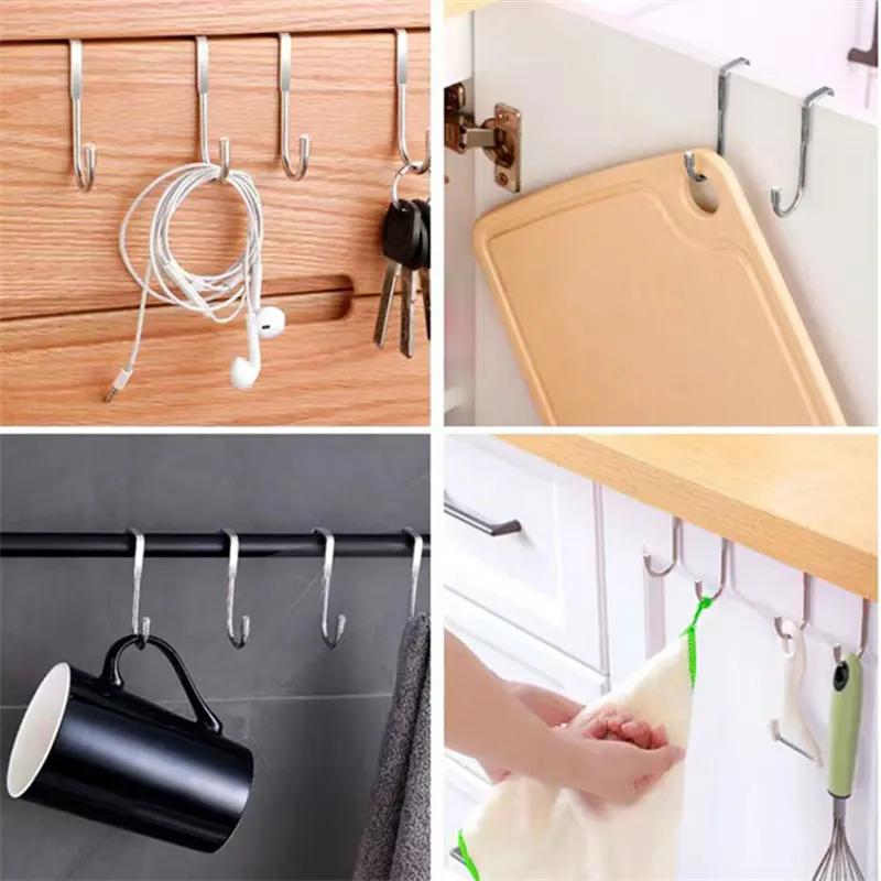 S-Shaped 304 Stainless Steel Cabinet Door Multi-Purpose Hook Towel Hanger Hat Holders Clothing Storage Racks Kitchen Bathroom