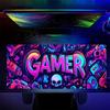 Neon-Kunst „GAMER“-Muster großes Mauspadd Gaming-Matten Rutschfeste Schreibtischmatte Mausteppich mit Genähtem Rand HD-Druck Büromatte