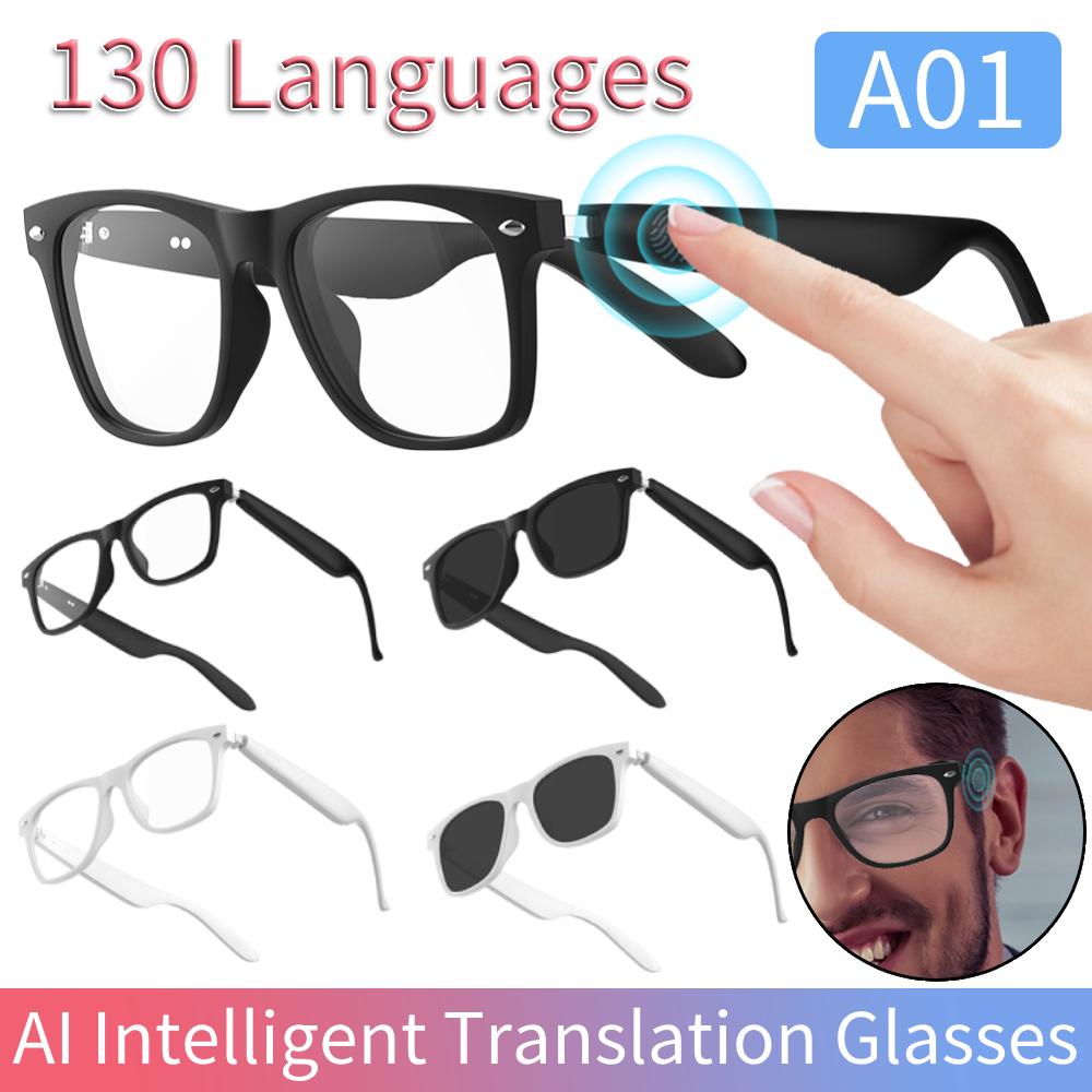 A01 KI Intelligente Übersetzungsbrille 130 Sprachen Kabelloses Headset Sonnenbrille Eingebautes Mikrofon Lautsprecher Sport Fahren Sonnenbrille