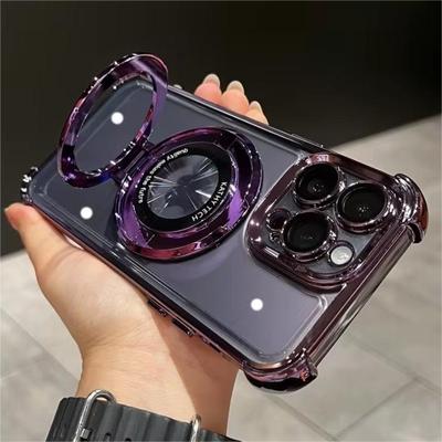 Luxusní pokovené nárazuvzdorné magnetické pouzdro s držákem pro iPhone 15 16 11 12 13 14 Pro Max Plus pro MagSafe s držákem a stojanem