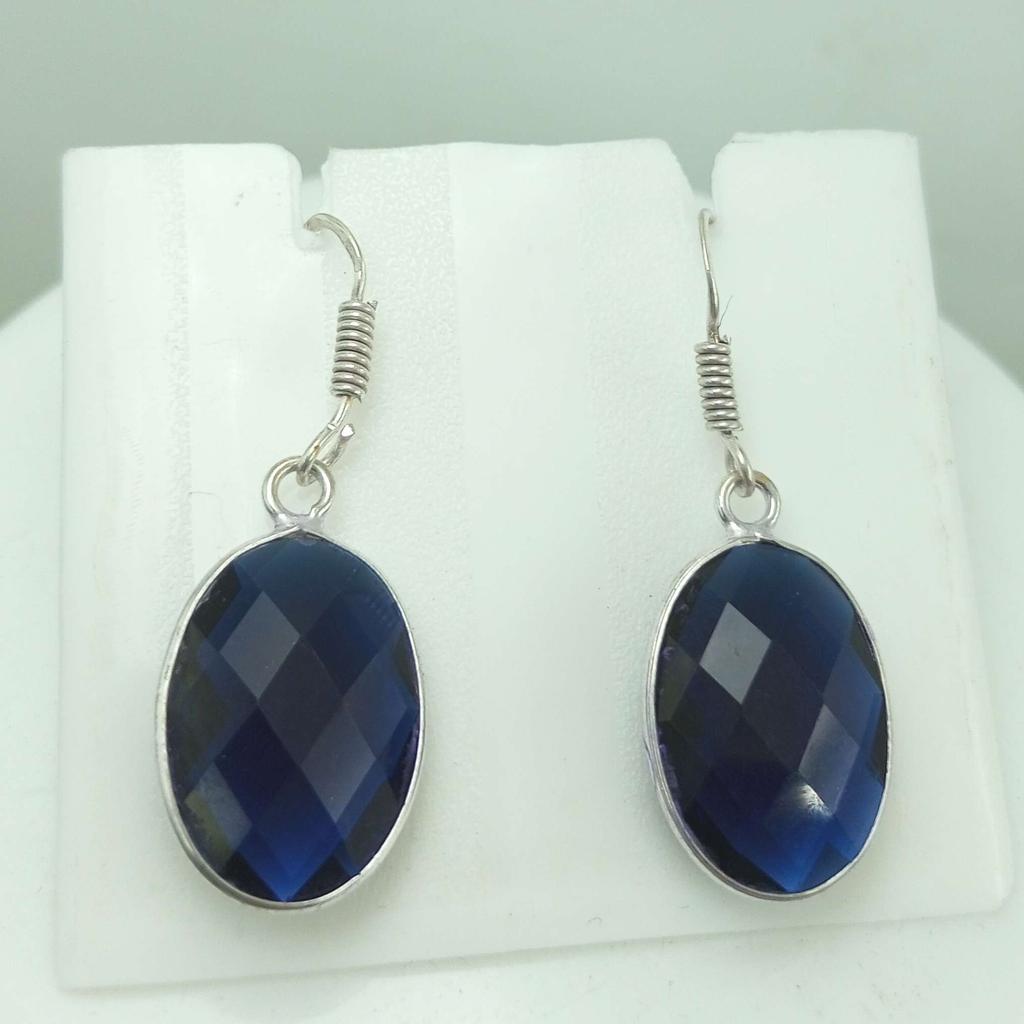 Pendientes de mujer con gancho chapado en plata de ley 925 con piedras preciosas de topacio azul WHE-E44