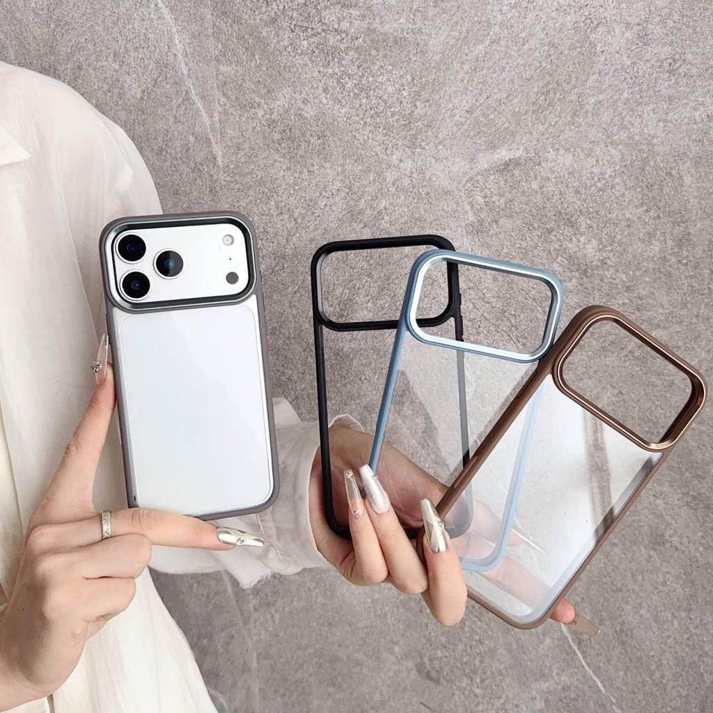 Transparent Silicone Frame Shockproof Case For iPhone 17 Air 16 15 14 13 12 11 Plus Pro Max Metal Camera Protection Hard Covers