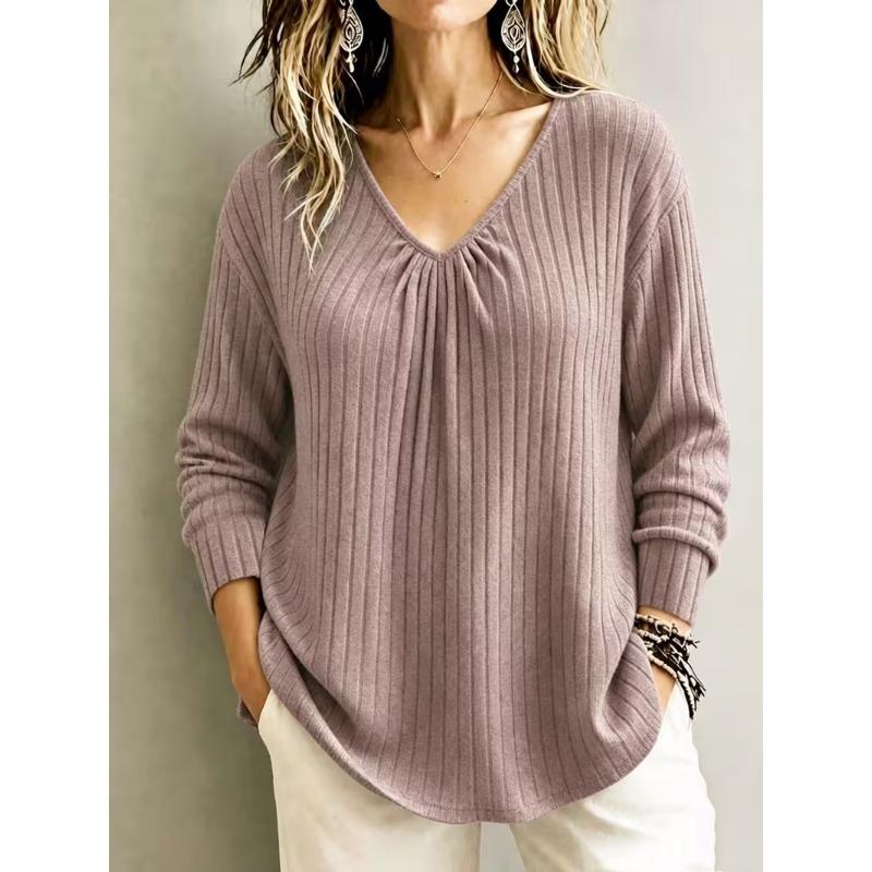 Women S Loose V Neck Long Sleeve Pullover Knit T Shirt
