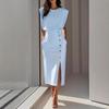 2026 Women's Solid Color Sleeveless Button-Up Long Dress with Slit