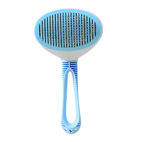 Self-Cleaning Cat Grooming Comb Stainless Steel Teeth Dog Detangling Comb with Anti-Slip Handle Deshedding Brush for Long Short Hair Pets синий
