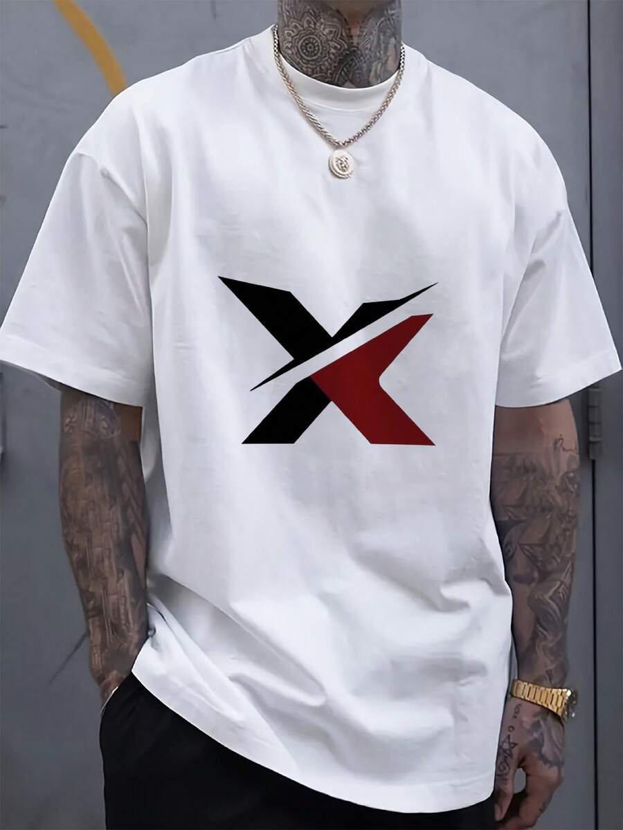 

Unisex s Casual T-Shirt White Bold X Logo Print For Daily Wear S