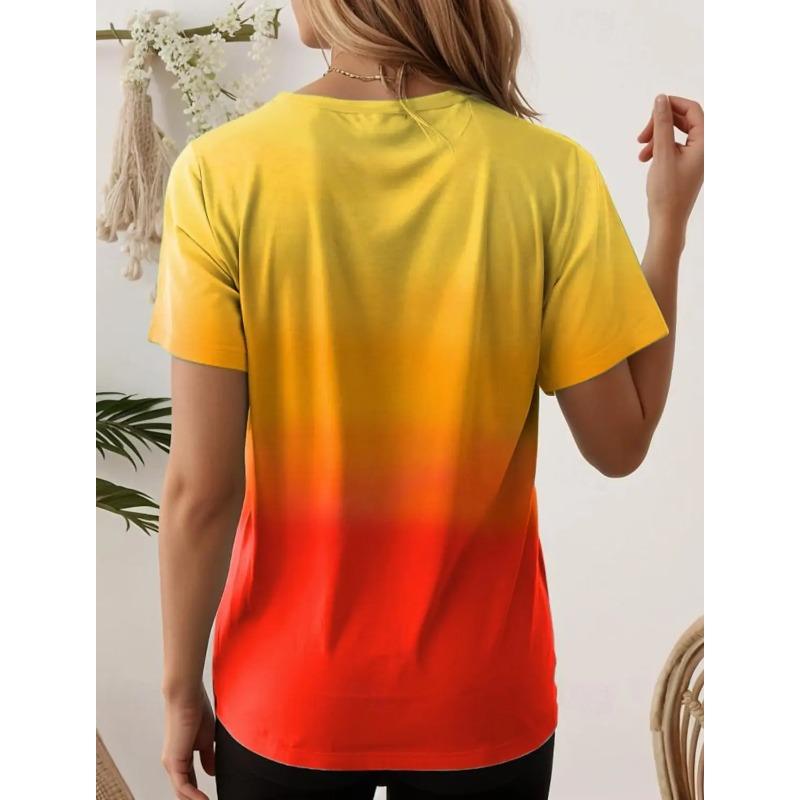Damskie T-shirty dla Kobiet T-shirty z Nadrukiem Gradientowym 3D Casual Street Odzież Damska Letni T-shirt Moda Damski T-shirt