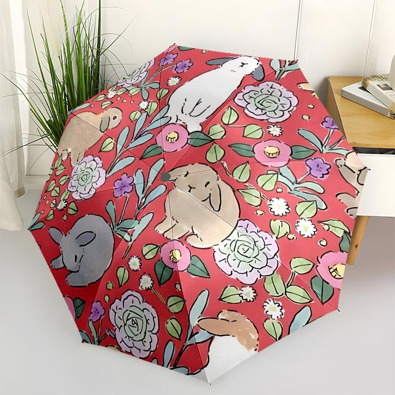 

1pc Bunnies Flowers Automatic Open/close Folding Umbrella, Compact Portable Travel Umbrella, Durable Construction yy251230155