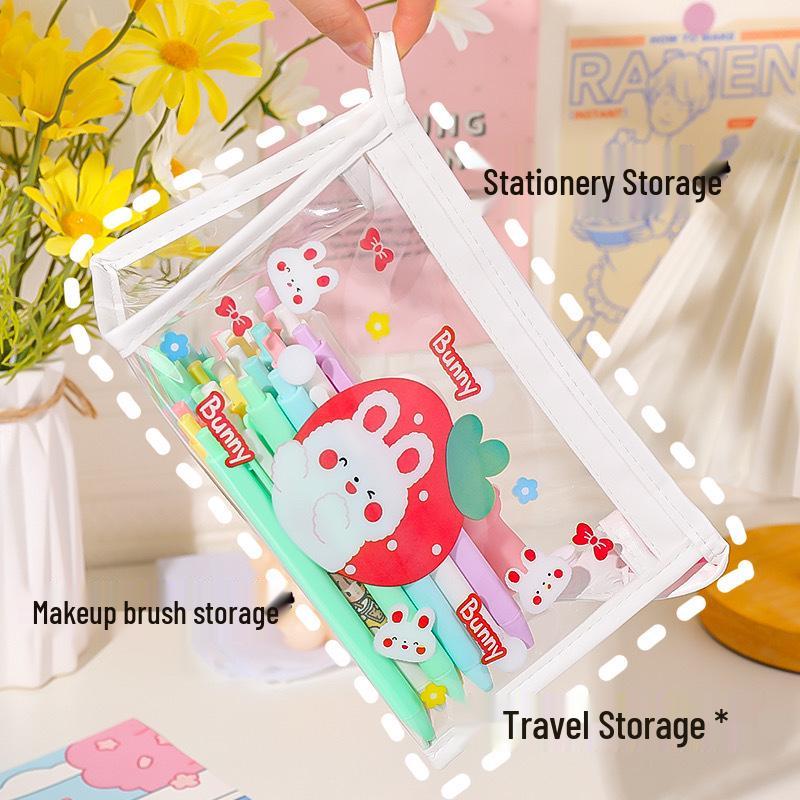 Transparent Cartoon Pencil Case: Large Capacity, Korean Style, for Junior/Senior High School Students, Triangle Makeup Bag