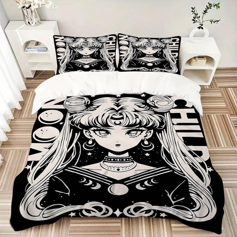 3pcs Sailor Moon's Printed Bedding Set, Soft and Comfortable Quilt Cover for Bedroom, Guest Room (1 Duvet Cover + 2 Pillowcases, Pillow Core
