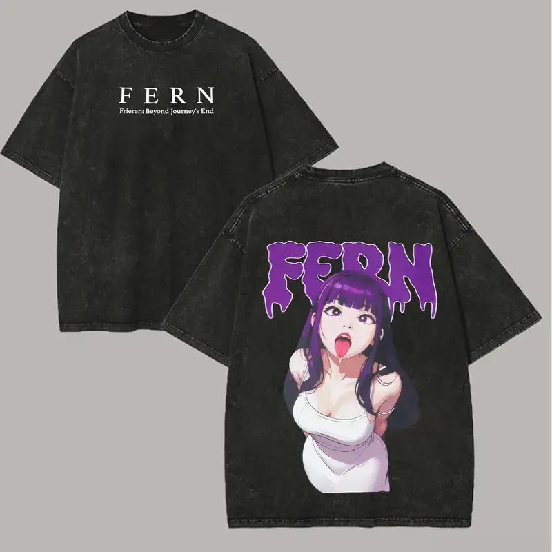 Frieren T-shirt For Men‘s Clothing Manga Vintage Washed Oversized T Shirrt Tees Tops