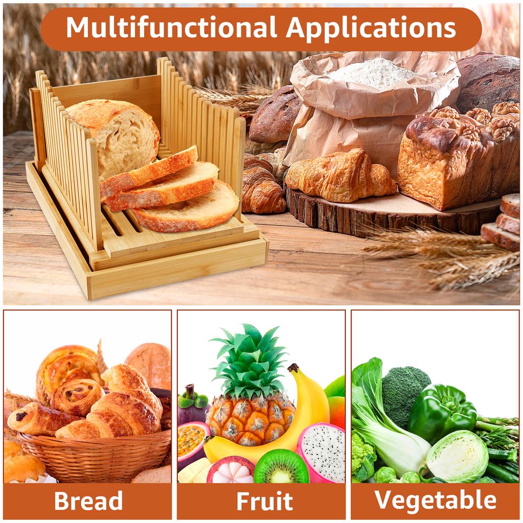 Bread Slicer Guide Foldable Toast Bread Slicer with Crumb Tray Portable Loaf Slicer Cutter Kitchen Gadgets