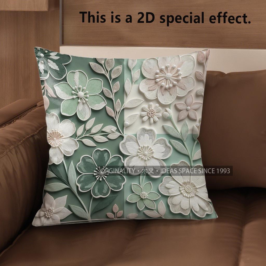 2D Floral Embroidered Pattern Decorative Pillow Covers Pattern Cushion Cover Suitable For Sofa Bedroom Car Pillow Cover