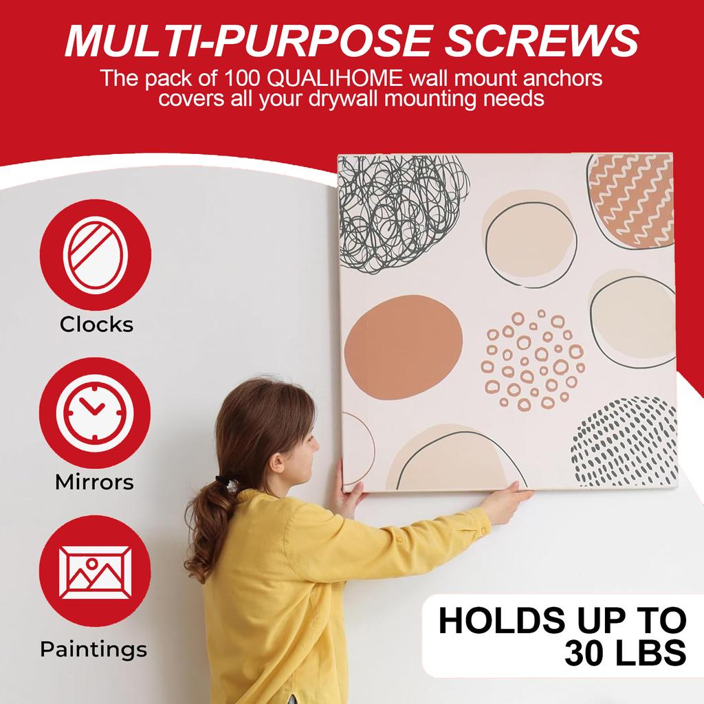 VKKM 120-Piece Double-Headed Wall Screw Anchors - #14 X 0.7 Inch, Holds Up To 30 Lbs, Perfect for Drywall and Masonry