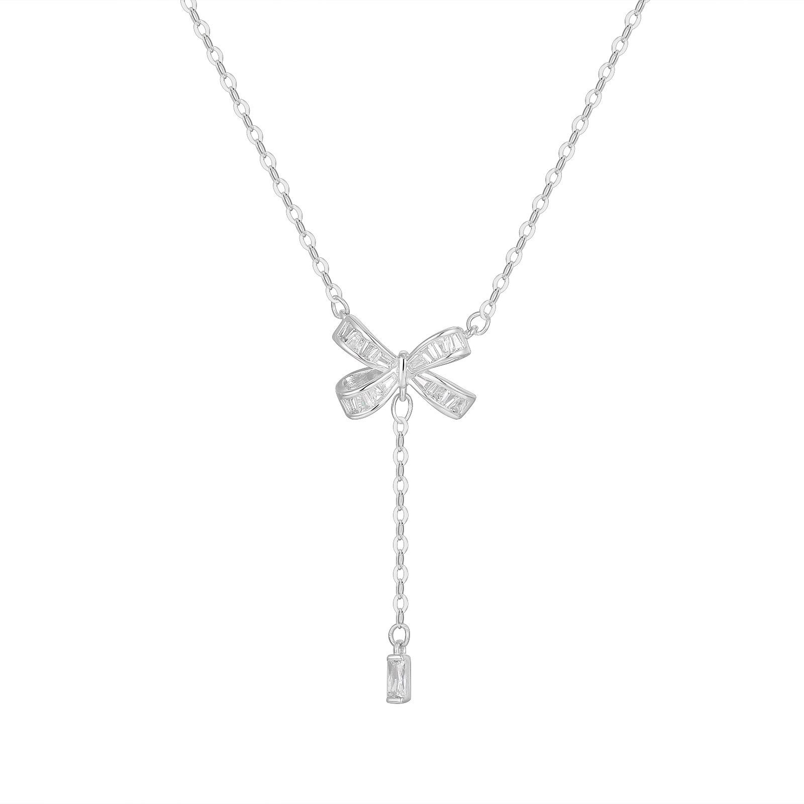 

Серебряное ожерелье S925 с бриллиантами в виде банта, нишевая высококачественная цепочка с бахромой на ключицу, ювелирные изделия Meilong 925 Silver белого золота