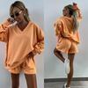 Spring Summer Women Clothes Casual Striped Suit Long-Sleeved V-Neck Loose Top + Sports Shorts 2-Piece Set For Women