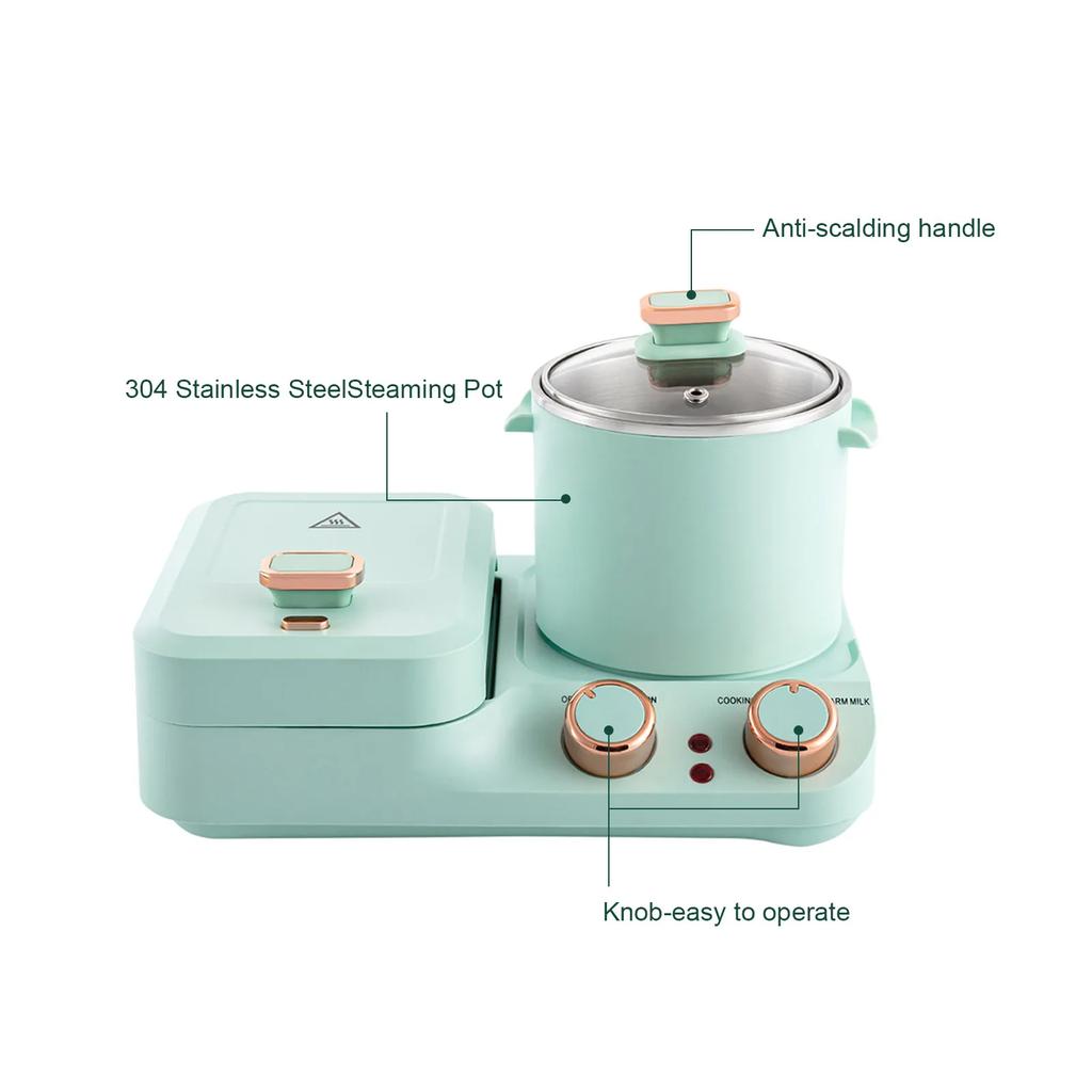 3-in-1 Breakfast Station Appliance, 110V Mini Toaster, Multi-Function Breakfast Station with Griddle, for Cooking Eggs