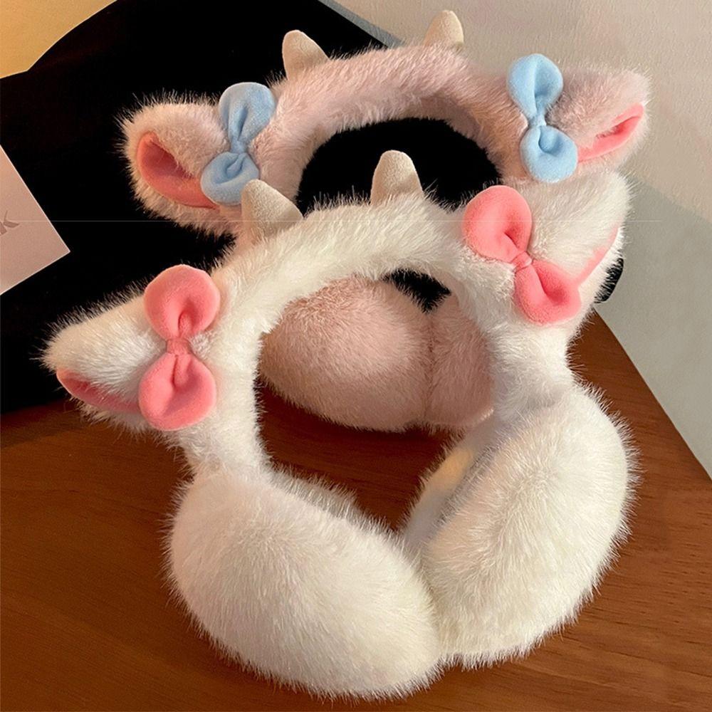 Small Bow-knot Little Lamb Horns Earmuffs Soft Plush Cute Ear Cover Cold Protection Earflaps  Ski
