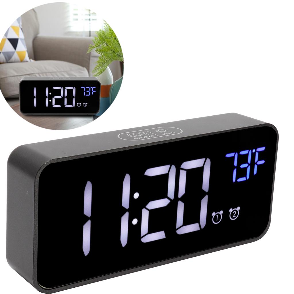 LED Digital Alarm Clock Thermometer with Snooze USB Charging Bedroom Office DecorationBlack