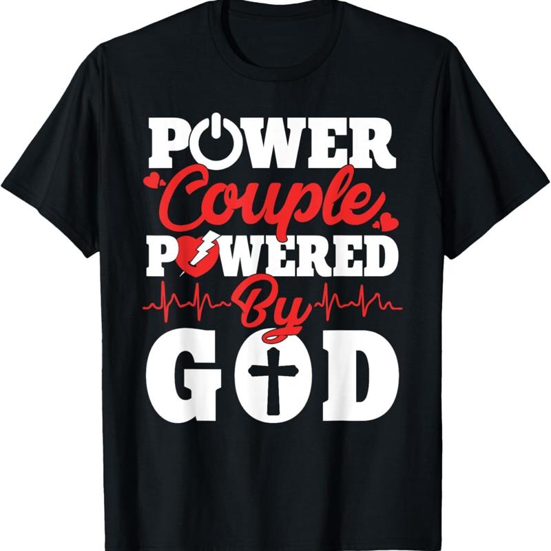 

Power Couple Powered By God Christian Couples Matching V Day T Shirt - Men s Summer Cotton Graphic Tee S разноцветный