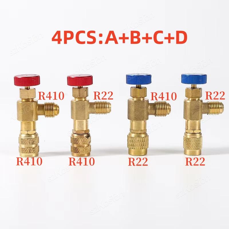 4/1pcs R410A R22 Refrigeration Tool Air conditioning Safety Valve Adapter Fitting Refrigeration Charging Copper Adapter With 1/4