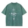 American Vintage Washed T Shirt Compass Mountain Graphic Streetwear Oversized Tee