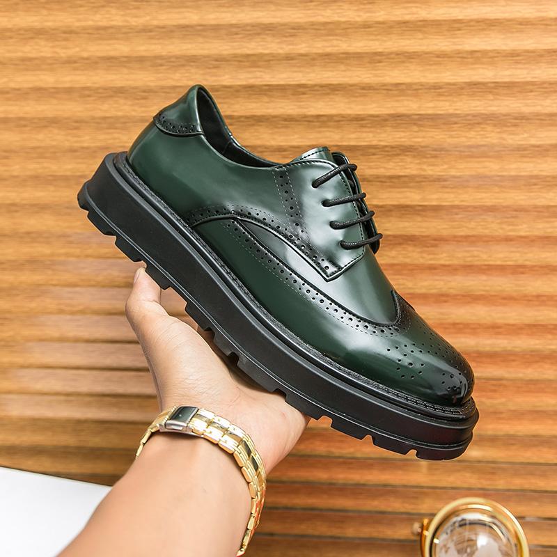 Fashion Patent Leather Oxford Dress Green Fashion Man Business Handmade Wedding Man Shoe Designer Formal Brock Original Leather Shoes