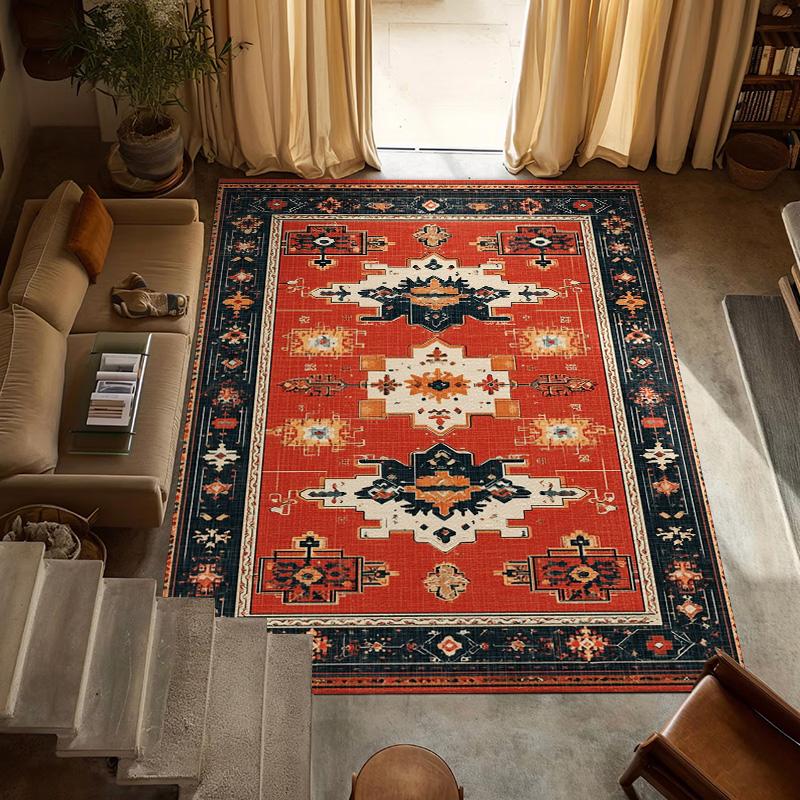 RAKKS Moroccan Red Area Rug with Non-Slip Backing, Ideal for Living Room, Dining Room, Bedroom - Vintage, Easy Clean, Durable,