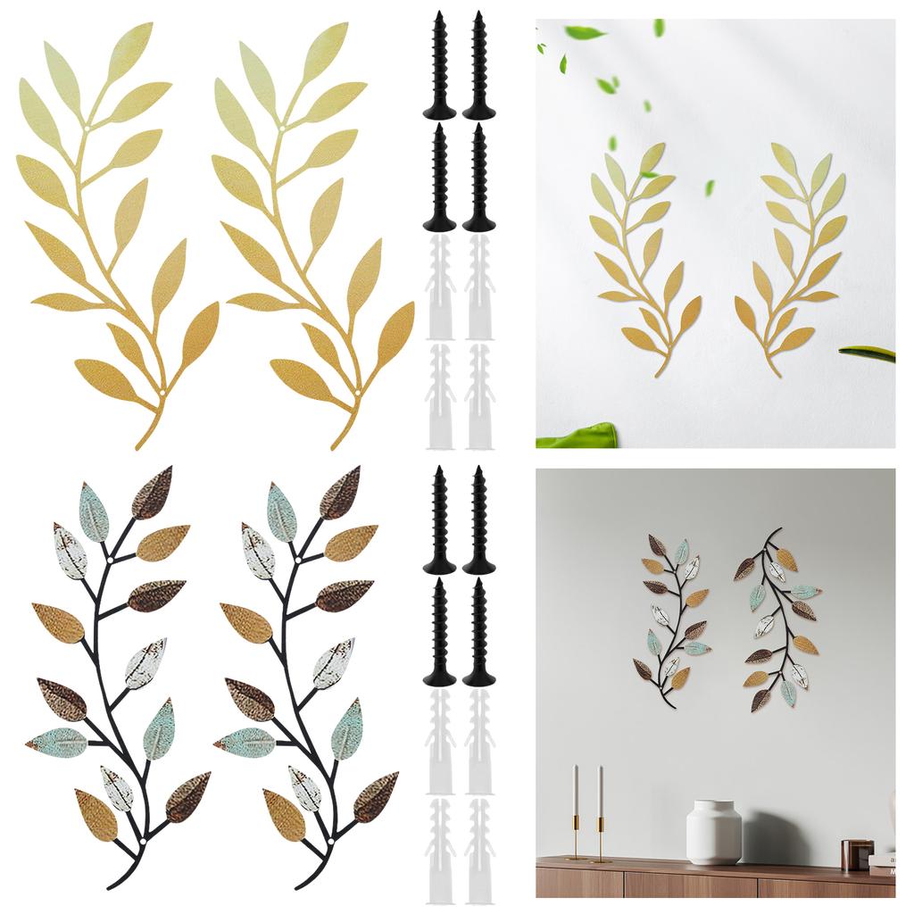 2Pcs Metal Tree Leaf Wall Decor Vine Olive Branch Style Wall Hanging Sign Decorative Home Decoration for Living Room Bedroom