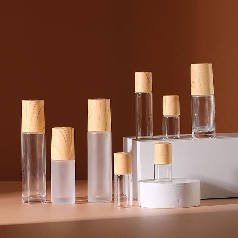 1/2/3/5/10Ml Cosmetic Container Roll On Glass Bottles For Essential Oil Empty Perfume Bottle Refillable Container With Wood Lid