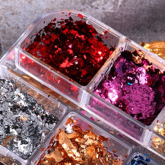 6 Grids/Box Manicure Foil Decal Creative Adorable Shiny Texture Nail Ornament Stickers Particles Foil for Personal Use