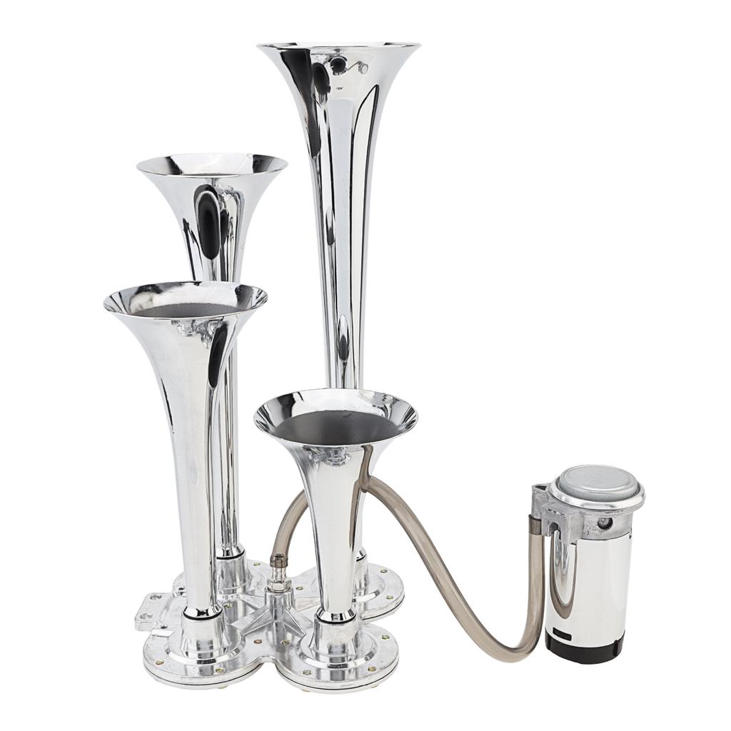 12V 185dB Four Trumpet Air Horn with Compressor - Silvery Musical Sound for Trucks / Cars