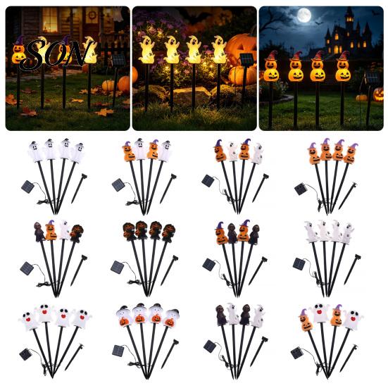 Festive Outdoor Lighting 4Pcs/Set Halloween Solar Ghost Stake Light, 4-in-1 Pumpkin with LED Automatic Dusk to Dawn Lights Lights,