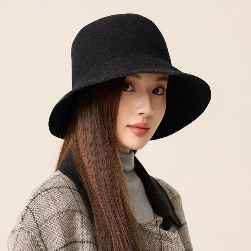 Chapeau de pêcheur en laine pour femme, chapeau seau de couleur unie, chapeau de bassin chaud d'extérieur