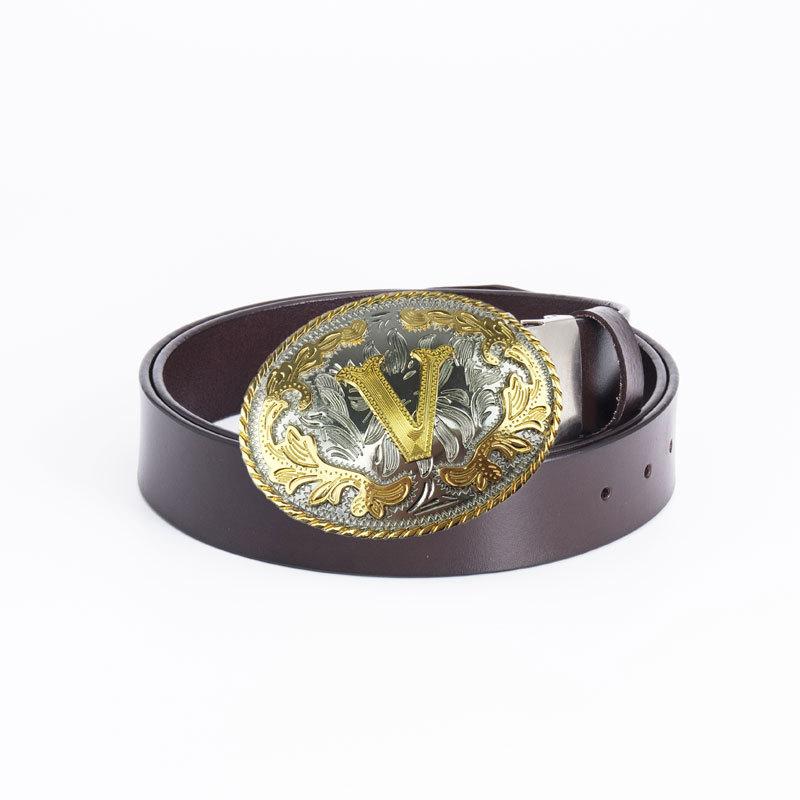 

Мужской ремень из цельной коровьей кожи в стиле панк-рок с круглой пряжкой и гладкой пряжкой, винтажный ремень в стиле вестерн 90cm