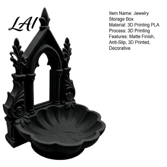 Retro Ring Display 3D Printed Gothic Arch Jewelry Tray Medieval Church Style Trinket Vintage Holder Dish Decorative Tray for Rings Earrings Desktop