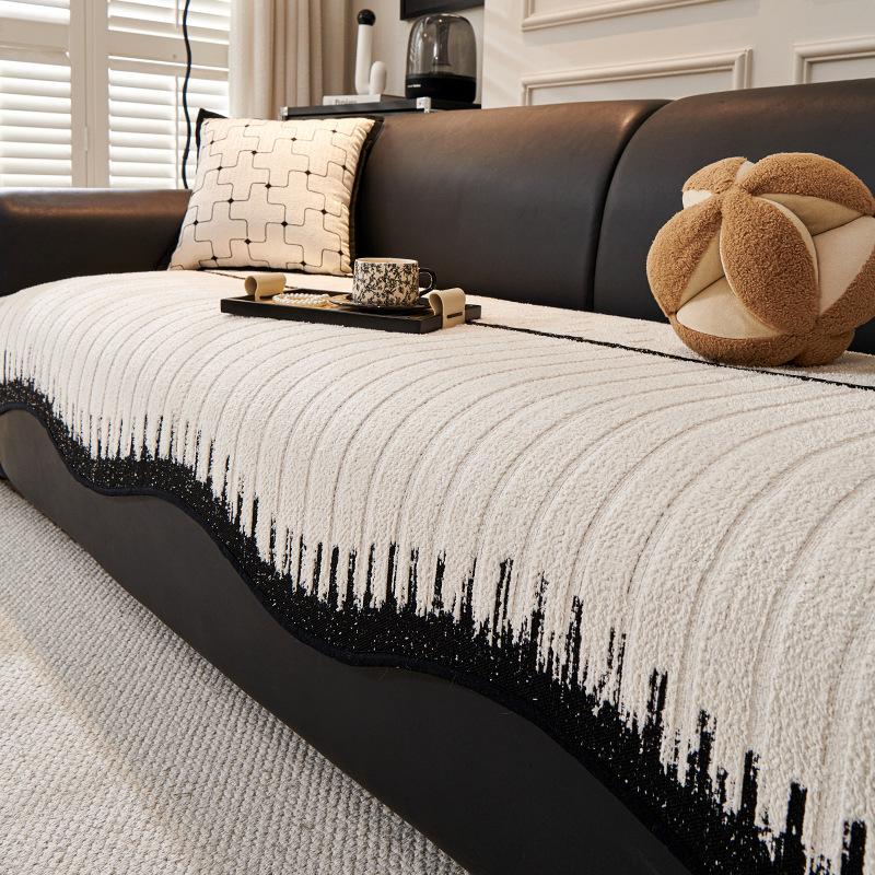 French autumn and winter irregular sofa cushion plush straight row sofa special machine washable leather seat cushion advanced feeling cover cloth