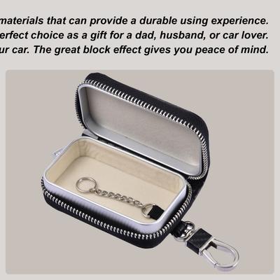 Car RFID Shielding Signal Zipper Charter Key PU Leather Key Fob Faraday Bag Key Fob Anti-Theft Pouch Anti-Hacking Case Blocker