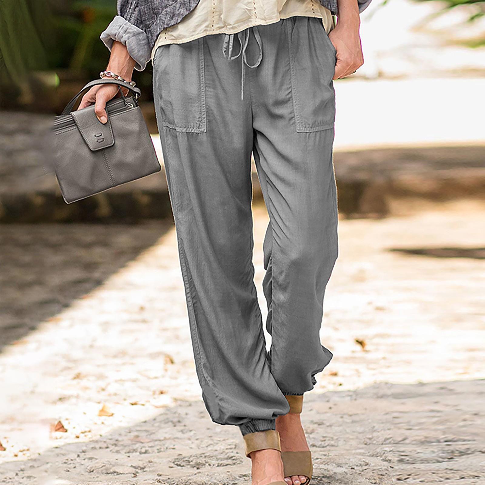 

Women s Solid Color Stretch Leggings Loose Drawstring Summer Beach Travel Vacation With Pocket Casual Pants S