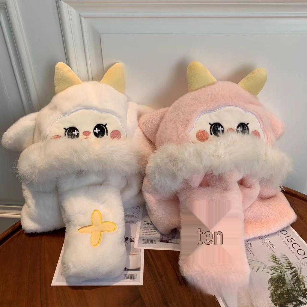 Children's Plush Cartoon Hat, Scarf & Gloves Set - Cozy Autumn/Winter Warmer