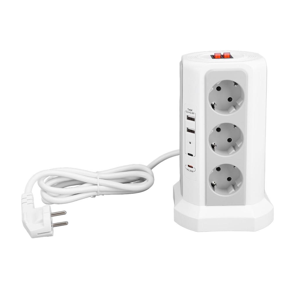 Tower Power Strip with Protector Switch Multiple Ports Vertical Space Saving Electric Tower Power