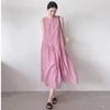 Solid Color Cotton and Linen Dress Women's 2025 Summer New Fan Large Size Loose Breathable Round Neck Sleeveless Medium and Long Dress